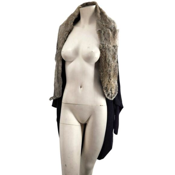 JOIE Real Rabbit Fur Collar Cashmere Wool Slouchy Cardigan M Mob Wife Apres Ski - Picture 7 of 9